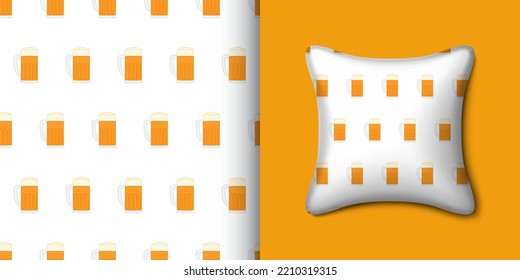 Beer seamless pattern with pillow. Vector illustration