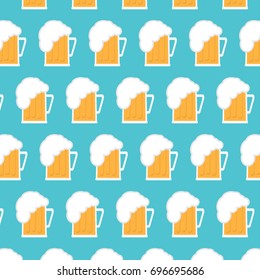Beer seamless pattern. Repeating colorful glasses of beverage, oktoberfest. Vector.