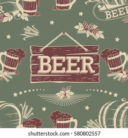 Beer seamless pattern. Vintage.