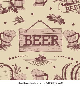 Beer seamless pattern. Vintage.
