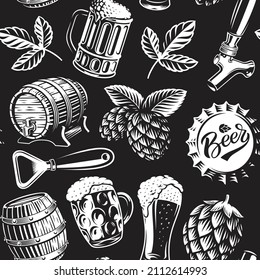 Patrón de cerveza sin fisuras en estilo vintage