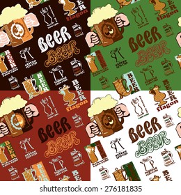 Beer seamless patterns set  with beer history mugs.