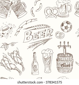Beer Seamless Pattern.Vector illustration of beer for design menus, recipes and packages product.
