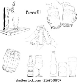 Beer server beer bottle cheers set line art