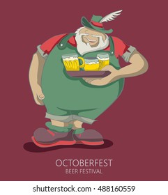 Beer Server, Large Man Serving Beer, National Costume (Vector Art)