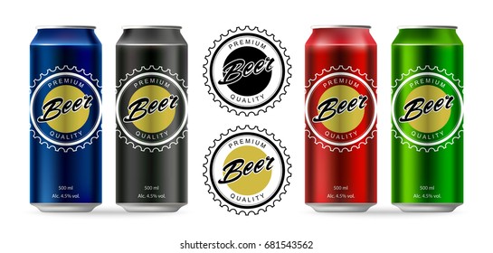 Beer. Set of beer aluminum cans. Isolated vector objects.
