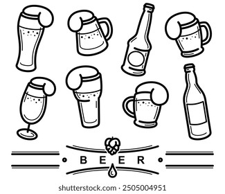 Beer set. Collection icon bottle beer. Vector