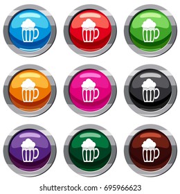 Beer set icon isolated on white. 9 icon collection vector illustration