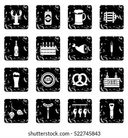Beer set icons in grunge style isolated on white background. Vector illustration