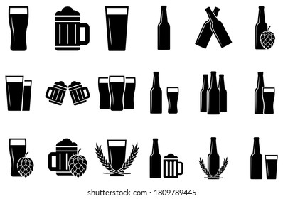 Iconos del conjunto de cervezas, logotipo de saltos aislado en fondo blanco