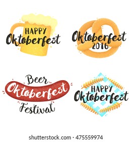 Beer set icons, logo, label. Theme Octoberfest. Watercolor style