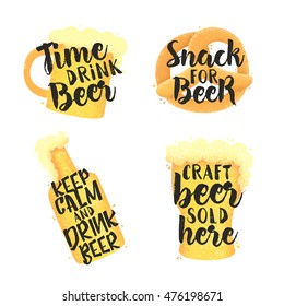 Beer set icons, logo, label. Watercolor style