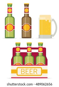 Beer set  isolated on white background. Flat style icon. Vector illustration.