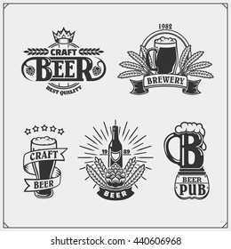 Beer set. Labels, emblems, stickers and design elements.