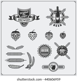 Beer set. Labels, signs, emblems, symbols and design elements.