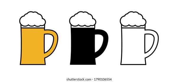 Beer. Set of beer mug with foam icon. Beer mug logo. Bar. Vector illustration