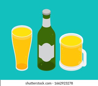 Beer set: Mug and glass, bottle of beer. alcohol vector illustration