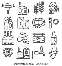 Beer. Set of outline vector icons. Includes such as bottle, glass, pint