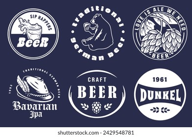 Beer Set of Retro Vintage Beer Badges and Labels for the Design of Brewed Beer in a Craft Brewery. Collection of Premium Quality Beer and Brewery Logos for Pubs and Bars.