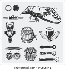 Beer set. Signs, symbols and design elements.