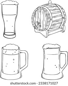 Beer set. Sketch elements for oktoberfest festival. Hand-drawn vector illustration.