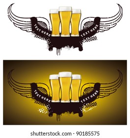 beer shield with cups and wings