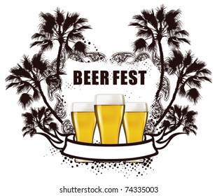 beer shield with palms and banner