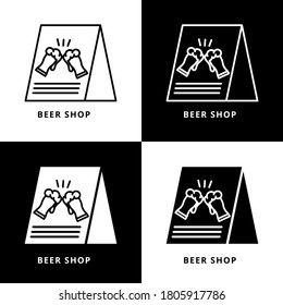 Beer Shop Vector Illustration. Pub and Cafe Logo Icon Design Line And Glyph Style