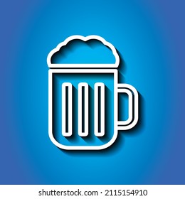 Beer simple icon vector. Flat desing. White icon with shadow on blue background.ai