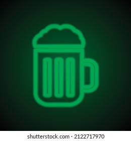 Beer simple icon vector. Flat desing. Green neon on black background with green light.ai