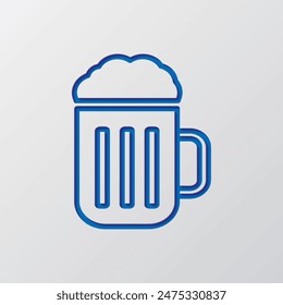 Beer simple icon vector. Flat design. Paper cut design. Cutted blue symbol with shadow. Gray background.ai