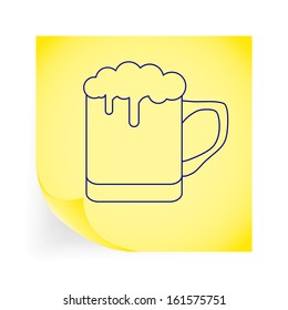 Beer. Single icon on the yellow note paper. Vector illustration.