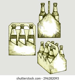 Beer six pack in three boxes. Vector Image