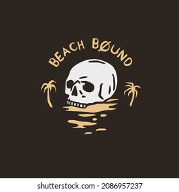 Beer skull at beach for print. Original brew design with skeleton for craft beer bar, pab or brewery