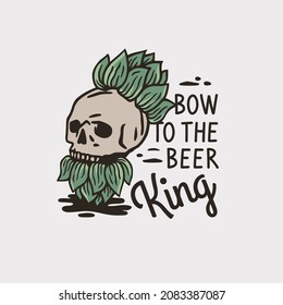 Beer skull with hop hat and hop beard for print. Original brew design with skeleton for craft beer bar, pab or brewery