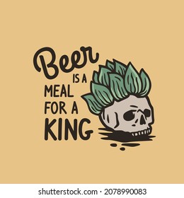 Beer skull with hop hat for print. Original brew design with hop and skeleton for craft beer bar, pab or brewery
