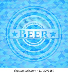 Beer sky blue emblem with triangle mosaic background