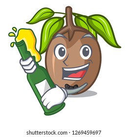 With beer slice sapodilla fruit on shape cartoon