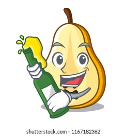 With beer sliced fresh juicy pear mascot cartoon