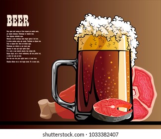 Beer and snack from meat and seafood