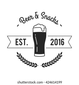 Beer and Snacks Badge, Label, Mug Logo gray. Vector illustration sign isolated on white