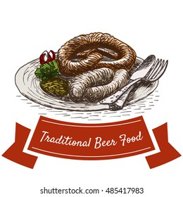 Beer snacks illustration. Vector colorful illustration of beer snacks.