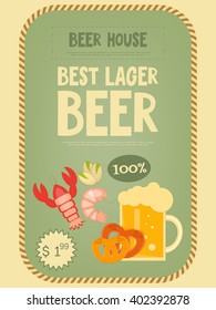 Beer and Snacks Poster Menu in Retro Style. Vector Illustration.