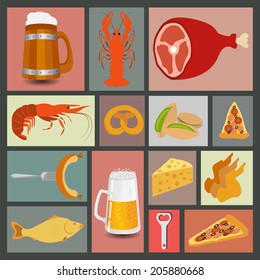 Beer snacks, set icons for creating your infographics. Vector illustration