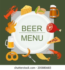 Beer snacks, set icons for creating your infographics. Vector illustration