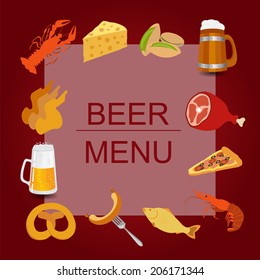 Beer snacks, set icons for creating your infographics. Vector illustration