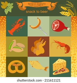 Beer snacks, set icons for creating your infographics. Vector illustration