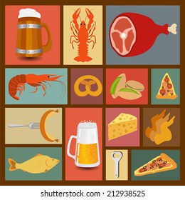 Beer snacks, set icons for creating your infographics. Vector illustration