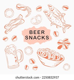 beer snacks sketch vector illustration hand drawing