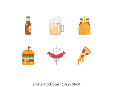 Beer and snacks vector icons set, falt style